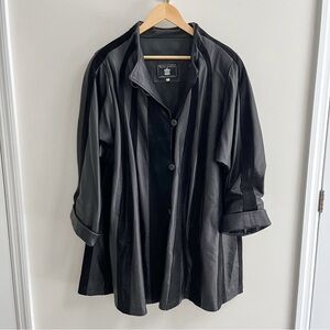 Vera Pelle Black Vintage Italian Leather & Suede Paneled Swing Coat Large
